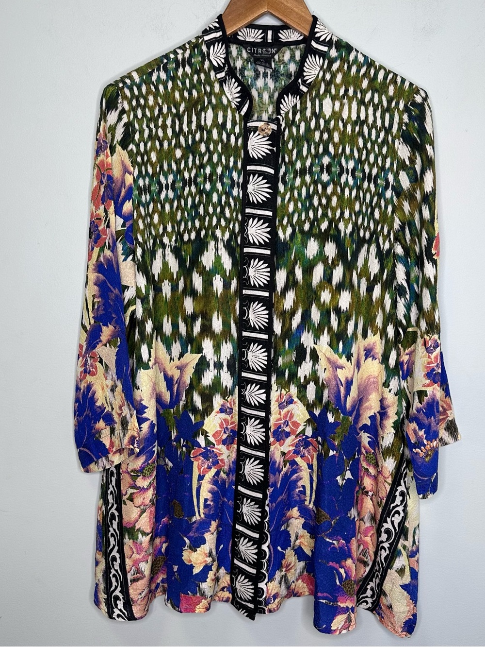 Citron Santa Monica Silk Blend A Line Buttoned Tunic Top